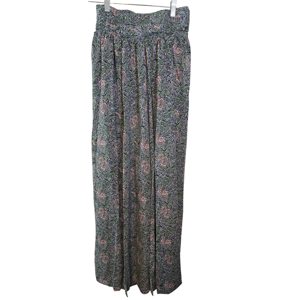 Entro Paisley Print Wide Leg Smocked Waist Pants Green Purple Pink New Small‎